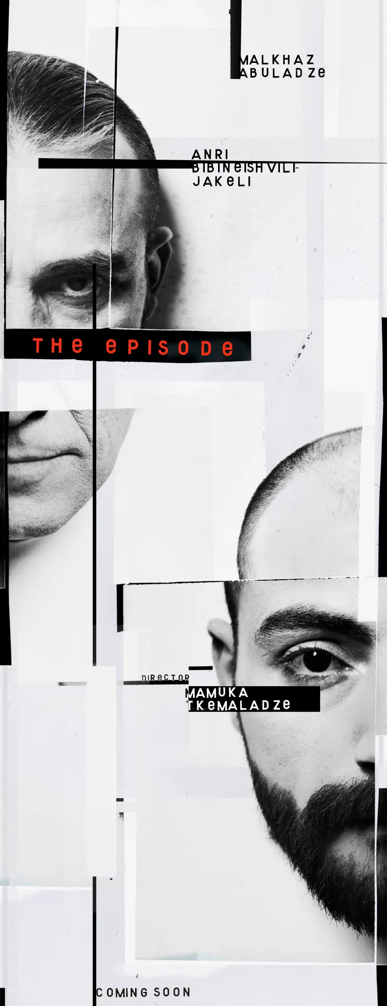 Tall banner: strips of both actors’ faces stacked down the page, with The Episode in red.